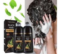 TEMU Dos botellas de champú negro 3-en-1 de 500Ml, con una fórmula herbal y humectante, diseñada para un color de cabello duradero y rápido, adecuado para los tipos de cabello.
