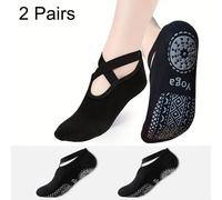 TEMU Dos de calcetines gruesos de Pilates para mujer, calcetines antideslizantes para yoga y danza, hechos de poliéster, lavables a máquina, color liso, para todas , tejido de punto.