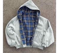 TEMU ¡Dos en Uno! Sudadera con Capucha Reversible Vintage y Cierre de Cuadros Azules, Chaqueta Oversize Unisex Casual para Otoño/Invierno