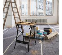 TEMU DURHAND Mesa de Trabajo Plegable de Trabajo con Abrazadera 2 Manivelas Como Caballete de Sierra Carpintero Hierro MDF Soporta 100 kg 60, 5x62, 5x78, 5 cm Natural y Negro