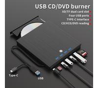 TEMU DVD/CD/RW Externa Portátil 8 en 1 USB 3.0 y Tipo-C - Grabadora Delgada para Laptop, PC, Windows/Mac/ - Reproducción HD, 4 Puertos USB, de Tarjetas SD/TF