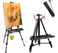TEMU Easel de metálico ajustable con manivela - Portátil, soporte de tabla telescópico, , nivel y bolsa de almacenamiento - Ideal para artistas, pintores, dibujantes, pintura al , pintura al G