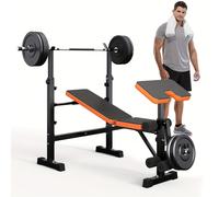 TEMU Ejercicios de de pesas ajustables de 600 lbs con soporte para sentadillas, de entrenamiento con desarrollador de piernas y curl para gimnasio en casa, negro y naranja