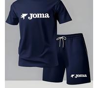 TEMU El conjunto Joma: camiseta estampada casual y pantalones cortos con cordón, tejido elástico transpirable y absorbente, ideal para salidas, deportes masculino