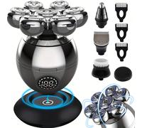 TEMU El kit de para hombres calvos: Afeitadora eléctrica 5 en 1 para la cabeza con cuchillas rotatorias, cortadora de pelo, recortadora de nariz, cepillo y masajeador - ¡Inalámbrica y recargable!