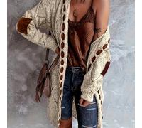 TEMU Elegante Cardigan de Mujer Talla Grande - Con Capucha, Tela Elástica, Color Sólido con Botón en la Parte Delantera y Raglán, Moda Otoño/Invierno, de Crochet