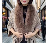 TEMU Elegante chal de acrílico con cuello de piel sintética - ala de murciélago, pashmina de punto para salir por , elasticidad, , lavable en máquina
