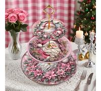 TEMU elegante de tres niveles, adecuado para todas , un diseño floral rosa y dorado junto con de Papá Noel, complementado por una . Su soporte decorativo multicapa de forma irregular es para Navidad.