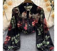 TEMU Elegante Estilo Vintage de para Mujer, Semitransparente con Estampado Floral para /Otoño