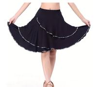 TEMU Elegante Falda Media de Baile Latino con Múltiples Capas Elásticas, y Cintura Elástica - Falda A-Línea con Volantes de Paraguas para Escenario, y Uso Casual - , Verano, Otoño - Solo a