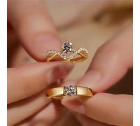 TEMU Elegante juego de anillos de boda de circonita cúbica de 2 piezas - Diseño abierto ajustable, anillos de plateados y dorados brillantes, perfectos para , ideales para uso diario o fiestas.