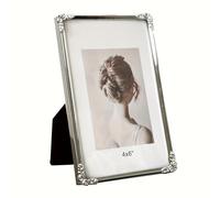 TEMU Elegante Marco de Fotos Metálico Plateado de 6" con Borde en Relieve - Estilo Europeo Moderno, Acabado Pulido, Diseño Ligero para Decoración del Hogar