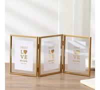 TEMU Elegante Marco de Fotos Plegable de Metal - Acrílico Dorado y Negro, Versátil para Exhibición en Pared o Mesa, para Decoración del Hogar, Fiestas de y Regalo del Día de la