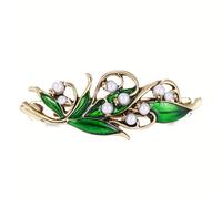 TEMU Elegante pasador de pelo retro verde con perlas de , con huecos y clip de , lindo para recoger del hacia atrás, de aleación