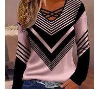 TEMU Elegante top de mujer con cuello en V, estampado geométrico de bloques de color, cuello moderno y largas con patrones geométricos de flechas
