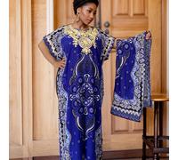 TEMU Elegante Vestido Maxi Caftán con Estampado Floral - Cuello , Murciélago, Bata Bordada, Robe de Ramadán para Mujer, Estilo Medio