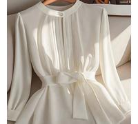 TEMU Elegante y camisa de larga con cuello y color liso para otoño e invierno, ideal para el trabajo diario, para mujer, con cinturón para crear una silueta elegante.