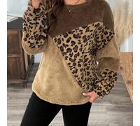 TEMU Elegante y con estilo, esta sudadera casual con estampado de leopardo en bloques de color es para usar en otoño e invierno.