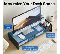 TEMU Elevador de Monitor Negro con Portalápices | Soporte de Almacenamiento de Escritorio, Organizador Elevador de Computadora para Oficina y , de PVC