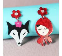 TEMU Encantadores Pendientes Asimétricos de Acrílico con Diseño de & Lobo Grande - Estilo , Pasadores de Aleación, Perfectos o Regalar