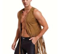 TEMU Encanto Vintage | Chaleco Retro con para Hombre de Ajuste Delgado - Cárdigan Marrón sin con Abertura Frontal, para Festivales y Fiestas de Disfraces