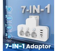 TEMU Enchufe Convertidor de Pared EU 7 en 1 | 3 de Corriente CA, 3 Puertos USB, 1 Interfaz Tipo-C, Diseño de , Adecuado para Escuelas, y Oficinas, Se Puede Utilizar como Regalo