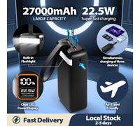 TEMU ENEGON Batería Externa de 27000mAh con Carga Rápida PD de 22.5W, Entradas , Pantalla LED - Ideal para iPhone, y Tabletas, Respaldo de Emergencia para Viajar