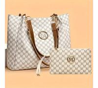 TEMU entre un juego de 2 piezas o una sola pieza. espacioso bolso de es para la mujer elegante. tela monogramada con estampado del logo "M", herrajes con la letra "M", cierre de cremallera