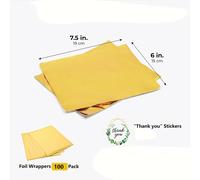 TEMU Envolturas Doradas para Chocolates | 100 Hojas de Papel Metálico Duradero y (6" x 7.5") con 500 Pegatinas para Dulces Caseros y Chocolates
