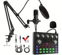 TEMU Equipo de podcasting, interfaz de audio V8s con tarjeta de sonido todo en uno y micrófono de condensador , micrófono de podcasting, para grabación, transmisión .