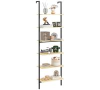 TEMU Escalera-estante de pared, estantería para libros, estante de almacenamiento, estilo industrial, 6 estantes, acero negro, de madera natural - dim. 60L x 30l x 206H cm