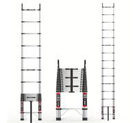 TEMU Escalera telescópica de acero inoxidable de 16.4FT con ganchos, diseñada para seguridad, extensible y portátil para uso doméstico y al , soporta 330 libras