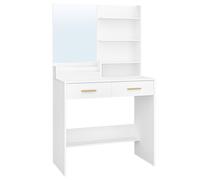 TEMU Escritorio con espejo, de tocador con 4 estantes abiertos y 2 compartimentos, tocador con 2 cajones, para dormitorio, ,