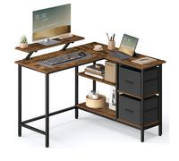 TEMU Escritorio de 2 Cajones Espaciosos, Escritorio para Juegos con Soporte para Monitor, Escritorio de Esquina, Escritorio de Computadora con Estante de Almacenamiento Ajustable, para Oficina en Casa