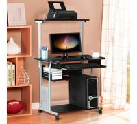 TEMU Escritorio de computadora con estante para impresora Escritorio de PC de oficina Escritorio de escritura con 4 rodillos Escritorio de esquina versátil Mesa de trabajo para dormitorio