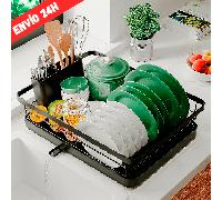 TEMU Escurreplatos Inoxidable 41,5×31×15,5 cm - Escurridor de Platos con Drenaje 360° Giratorio, Soporte Extraíble para Cubiertos y Portavasos - Encimera y Organizada