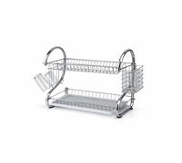 TEMU Escurreplatos metálico de 2 niveles con bandeja extraíble, escurridor de platos para cocina y fregadero con portacubiertos y soporte lateral para vasos, acabado cromado, 55 x 24 x 36 cm