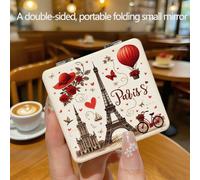 TEMU Espejo Compacto de Cara Estilo París - Un Espejo de Bolsillo Plegable Portátil con un Diseño Eiffel, un Sombrero y un Aerostático. Encantador Espejo de Maquillaje de Viaje es para Mujeres y Niñas