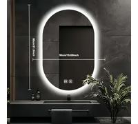 TEMU Espejo de baño inteligente de 80cm*50cm, espejo de baño de pared con luces LED, ajustable, función antivaho, control táctil, conjunto de muebles de baño