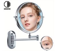 TEMU Espejo de maquillaje de cara de 8 pulgadas con aumento de 10X, lupa, montaje en pared para el baño, color , brazo oscilante, superficie de espejo , espejo plateado de , base engrosada