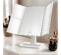 TEMU Espejo de maquillaje plegable de escritorio con paneles, 16 luces regulables y triple aumento (1x/2x/3x). 180°, ideal para maquillaje en casa, viajes, tocador de dormitorio y baños