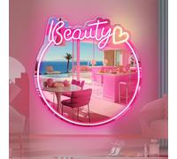 TEMU Espejo de Neón Grande para Decoración de Pared, Regalo, Espejo con Luz para Habitación de Niñas, , Sala de Exámenes, Tocadizo, Salón, Colgable