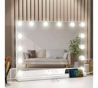 TEMU Espejo Maquillaje, 50x40 cm, Gran Espejo tocador de Pared con 15 Luc.es LE.D, 3 de iluminaci.ón, con USB, Espejo con luz para Maquillaje -