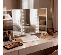 TEMU Espejo plegable cosmético Espejo con 4 paneles Triple aumento (1x, 2x, 3x), giratorio 180° para maquillaje HD Espejo plegable portátil de escritorio | Marca Gerimport