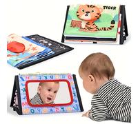 TEMU Espejo plegable para educación temprana con diseños de animales para mejorar el entrenamiento de , diseñado como un libro de juguete con un tema de tigre