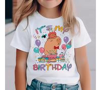 TEMU Esta es mi camiseta de con estampado de "Capybara de de lindo", camiseta de Capybara con regalo de globos, camiseta casual de manga corta con cuello , adecuada para el verano.