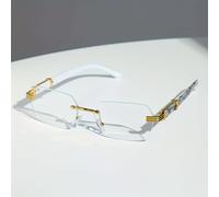 TEMU Esta par de gafas sin montura y con estilo, una montura duradera de metal con diseño de piedras y lentes de PC, lo que la convierte en una opción ideal para atuendos diarios y fotografía.