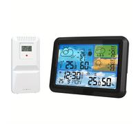 TEMU Estación Meteorológica WiFi Tuya con Sensor Exterior | Termómetro e Higrómetro Multifuncional Inalámbrico a Internet, Pantalla de , Alarma, Plástico Negro, LCD, Habilitado para Wi-Fi