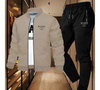 TEMU Estampado de Milán, Traje Casual para Hombre para /Otoño, Fácil de Combinar, 2 Piezas Chaqueta de Cuello y Pantalones Largos, Desplazamiento Diario y Viajes, Estilo Moderno y Trendy