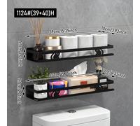 TEMU Estante de almacenamiento para baño de pared en negro con un o dos niveles, con un gancho para toallas y un estante fácil de instalar para esenciales y decoración, estantes